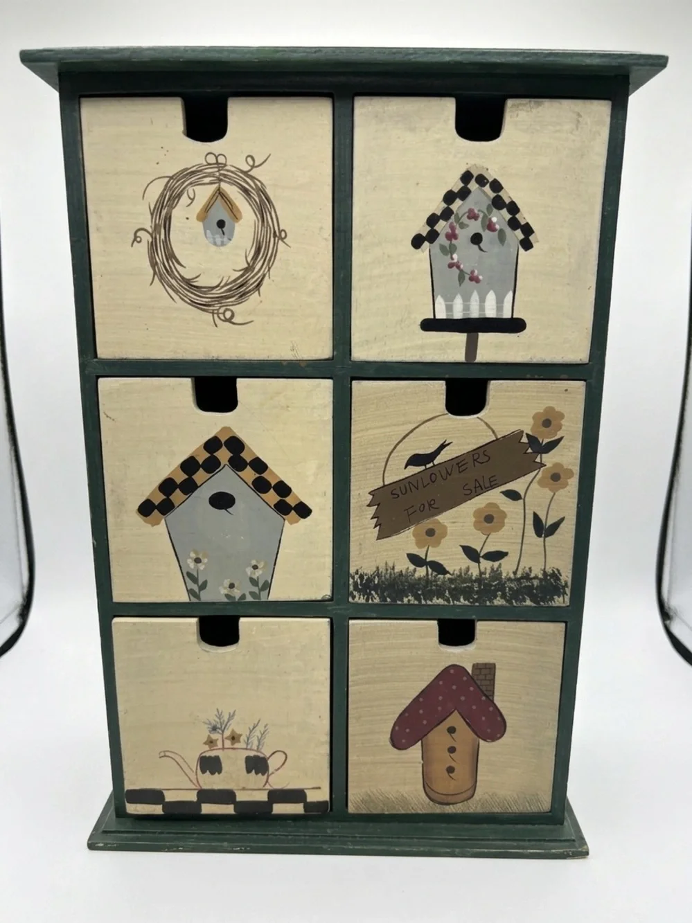 Vintage Hand-Painted Wooden 6-Drawer Trinket Chest Cottagecore Decor